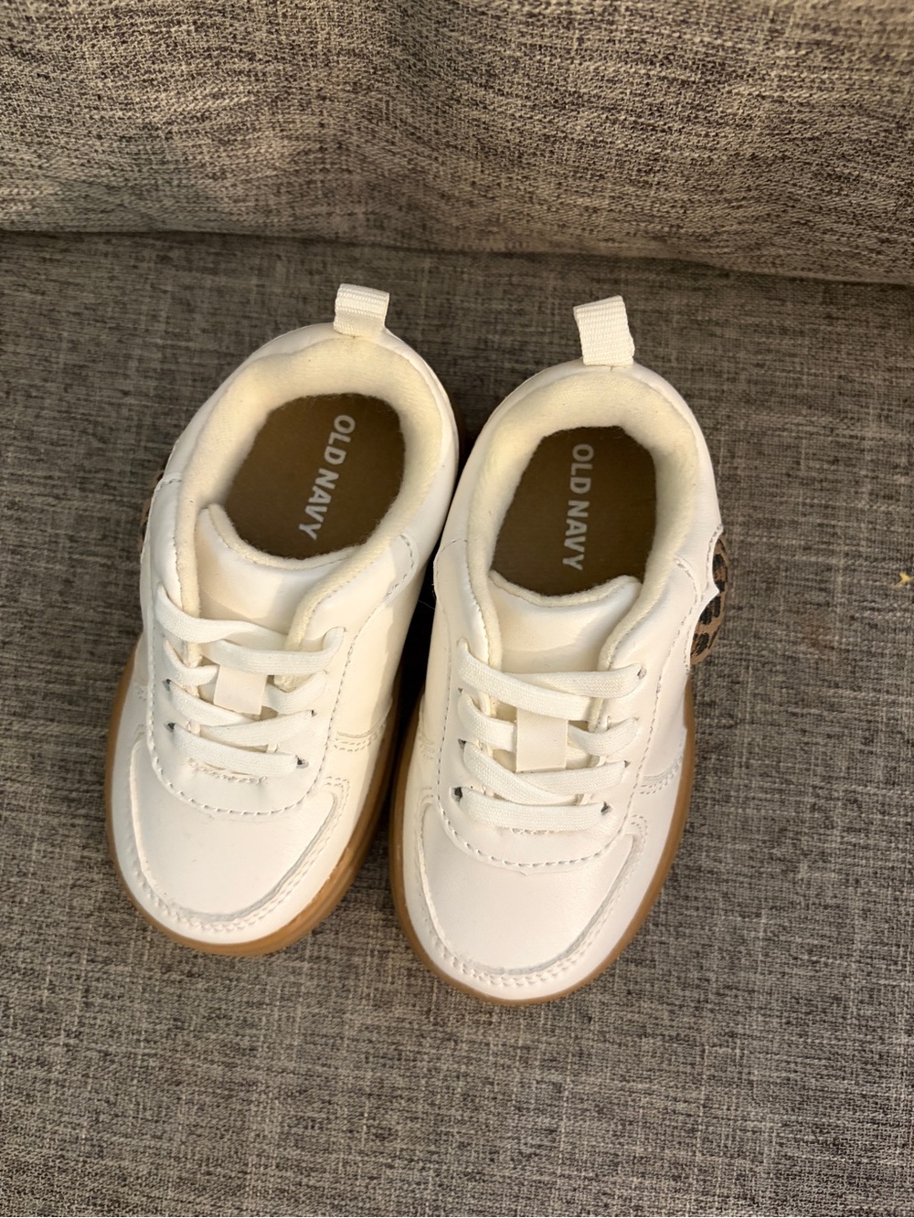 Old Navy New White Sneakers with Leopard puff heart